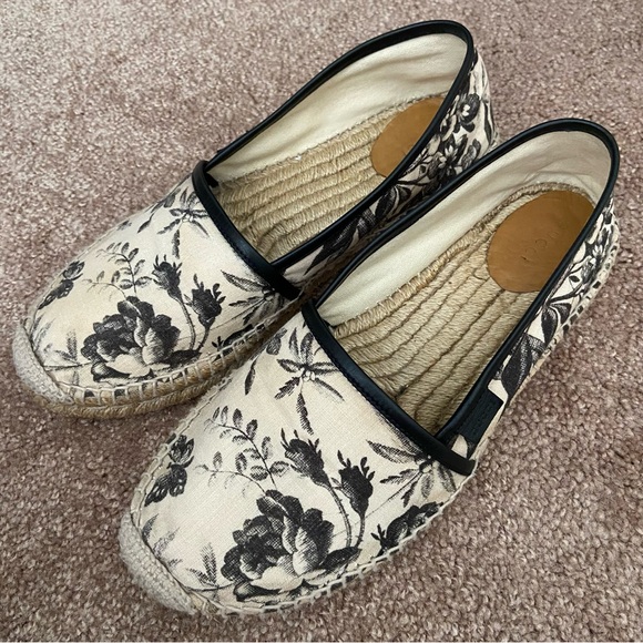 Gucci Floral Canvas Leather Trim Espadrilles Slip On Size 40 - Picture 1 of 16